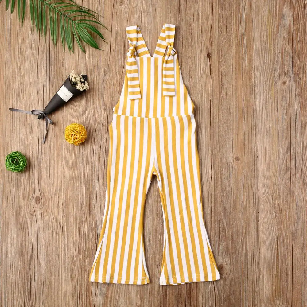 2025 New Toddler Kids Baby Girls Clothes Sleeveless Stripe Romper Jumpsuit Flare Long Pants Overalls Summer Fall Kids Clothing