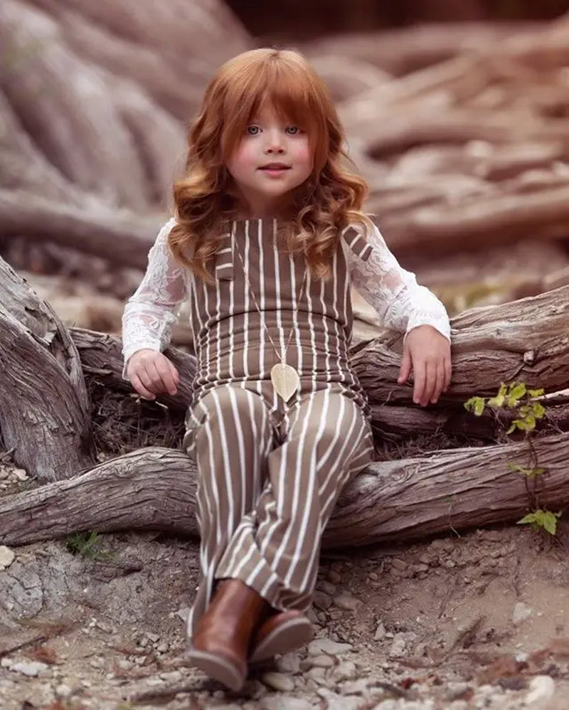 2025 New Toddler Kids Baby Girls Clothes Sleeveless Stripe Romper Jumpsuit Flare Long Pants Overalls Summer Fall Kids Clothing